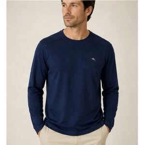 NEW! Tommy Bahama Marlin Jersey Knit Long Sleeve Shirt Pullover Navy Blue XL